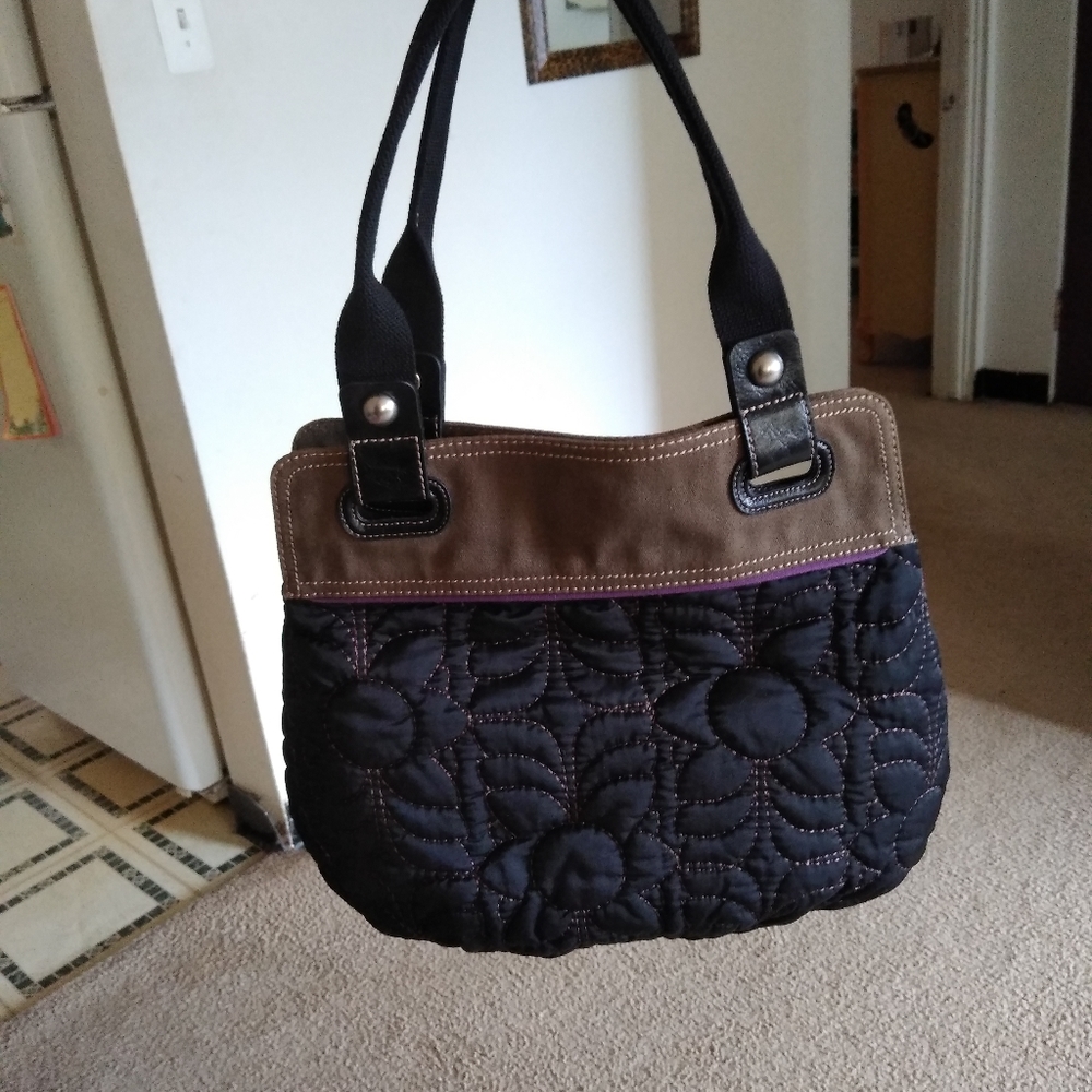 Fossil Fabric 14x15 Quilted Large Keyper Handbag - image 7